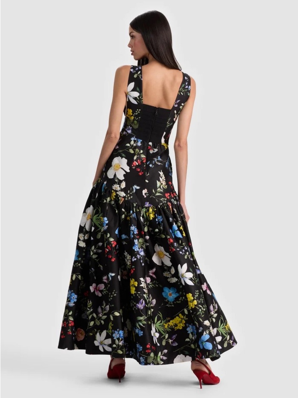 Alice + Olivia Black Floral Lila Gown - Picture 2 of 3